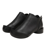 Designsoo Women's Genuine Leather Wood Ear Edge Ankle Boots