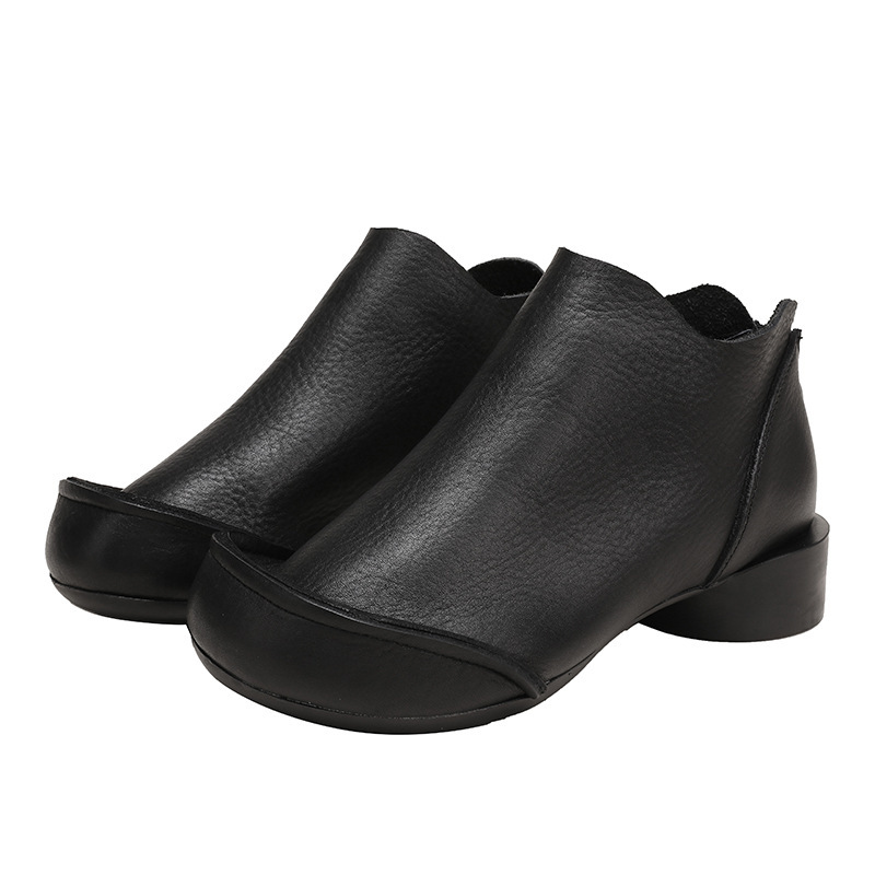 Designsoo Women's Genuine Leather Wood Ear Edge Ankle Boots