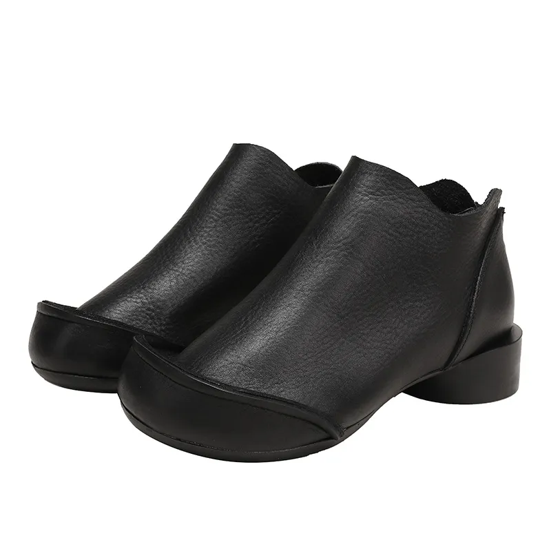 Women's Genuine Leather Wood Ear Edge Ankle Boots