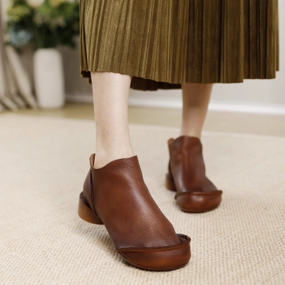 Designsoo Women's Genuine Leather Wood Ear Edge Ankle Boots 02