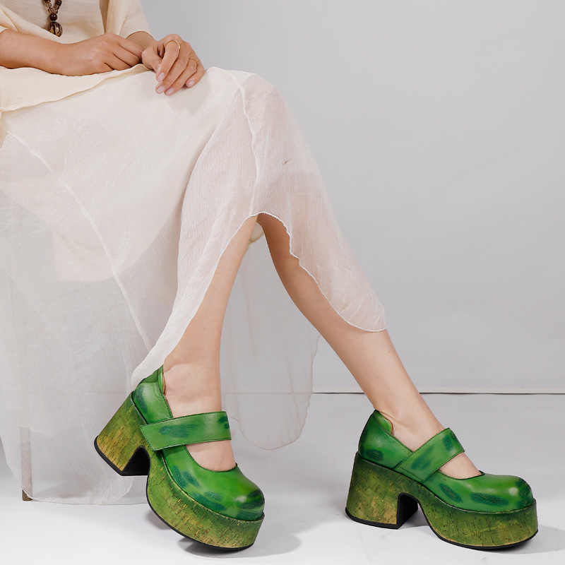 Designsoo Genuine Leather Chunky Heel All-Season Single Shoes