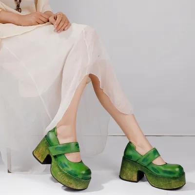 Genuine Leather Chunky Heel All-Season Single Shoes 01