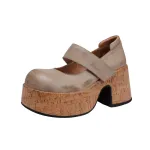 Genuine Leather Chunky Heel All-Season Single Shoes
