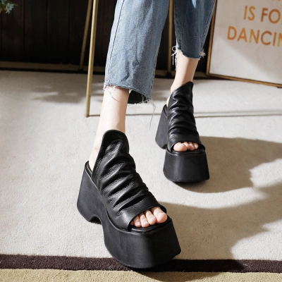 Designsoo Genuine Leather Peep Toe Thick Sole Sandals 02