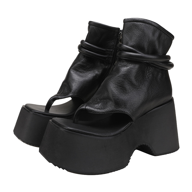 Designsoo Genuine Leather Platform High-Top Comfort Sandals