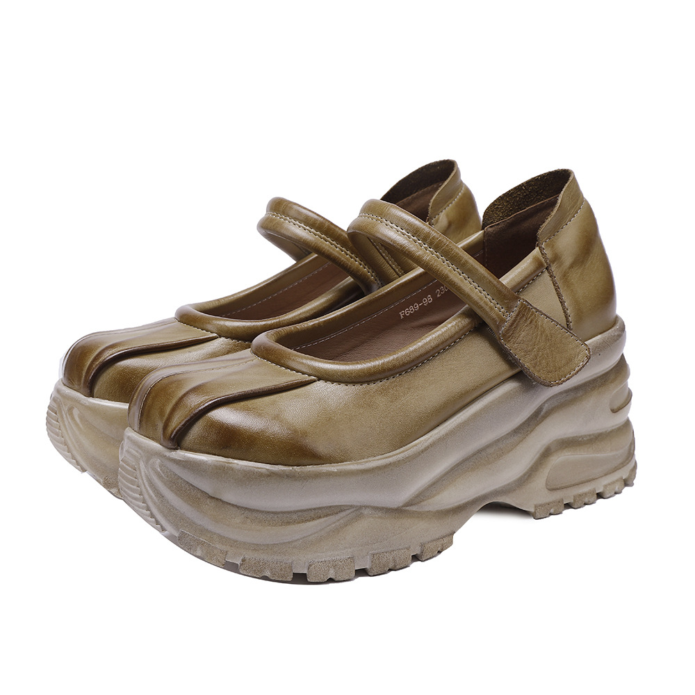 Designsoo Genuine Leather Thick Sole Premium Vintage Single Shoes