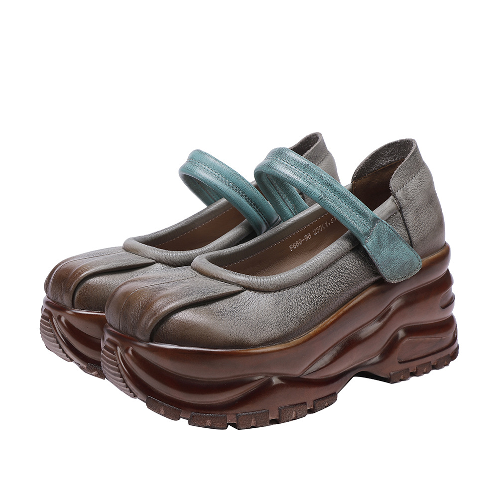 Designsoo Genuine Leather Thick Sole Premium Vintage Single Shoes