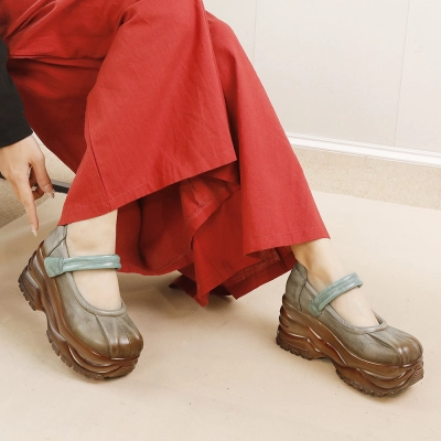 Designsoo Genuine Leather Thick Sole Premium Vintage Single Shoes 01