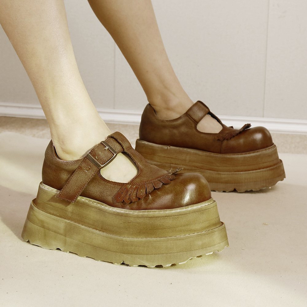 Designsoo Leather Thick Sole Platform All-Season Single Shoes