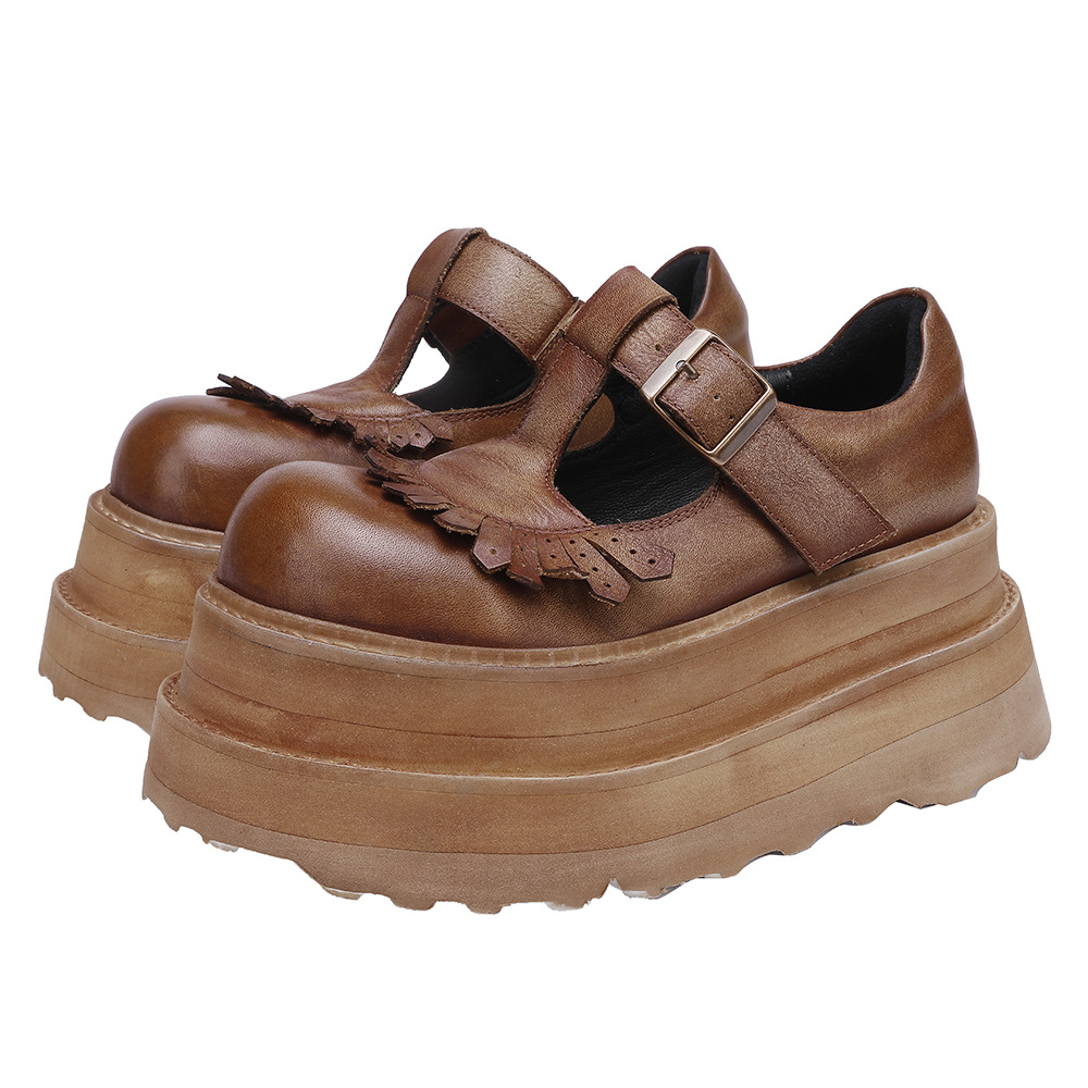 Designsoo Leather Thick Sole Platform All-Season Single Shoes