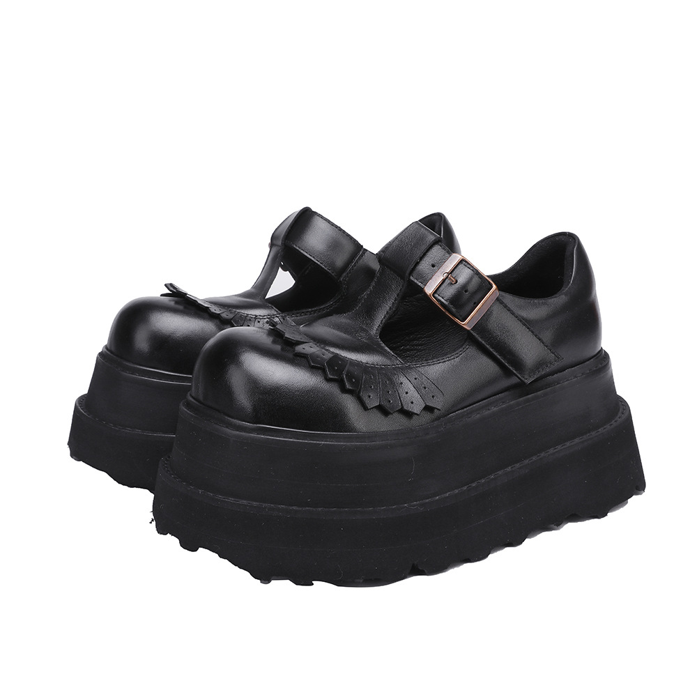 Designsoo Leather Thick Sole Platform All-Season Single Shoes