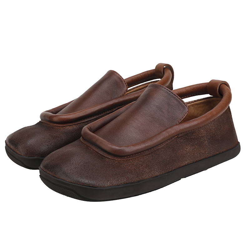 Designsoo Round-Toe Soft Sole Soft Upper Fire-Burned Cowhide Shoes