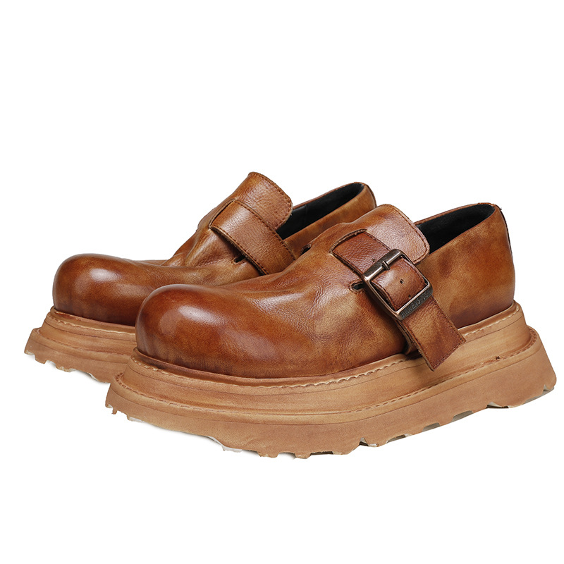 Designsoo Thick Sole Full Leather Deep-Vamp Single Shoes