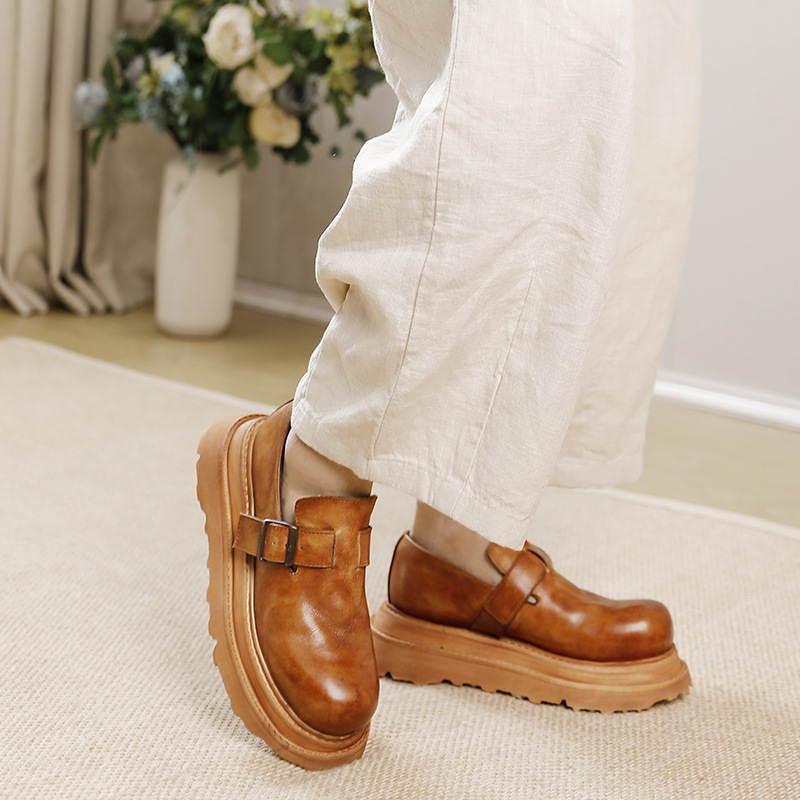 Designsoo Thick Sole Full Leather Deep-Vamp Single Shoes