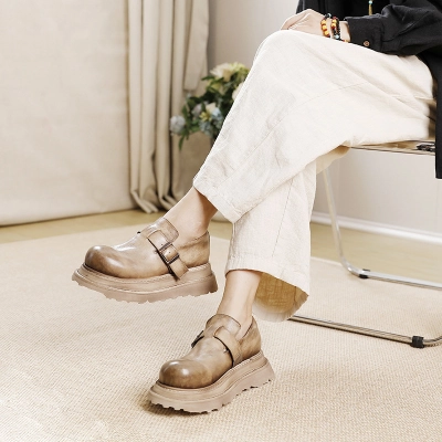 Designsoo Thick Sole Full Leather Deep-Vamp Single Shoes 02