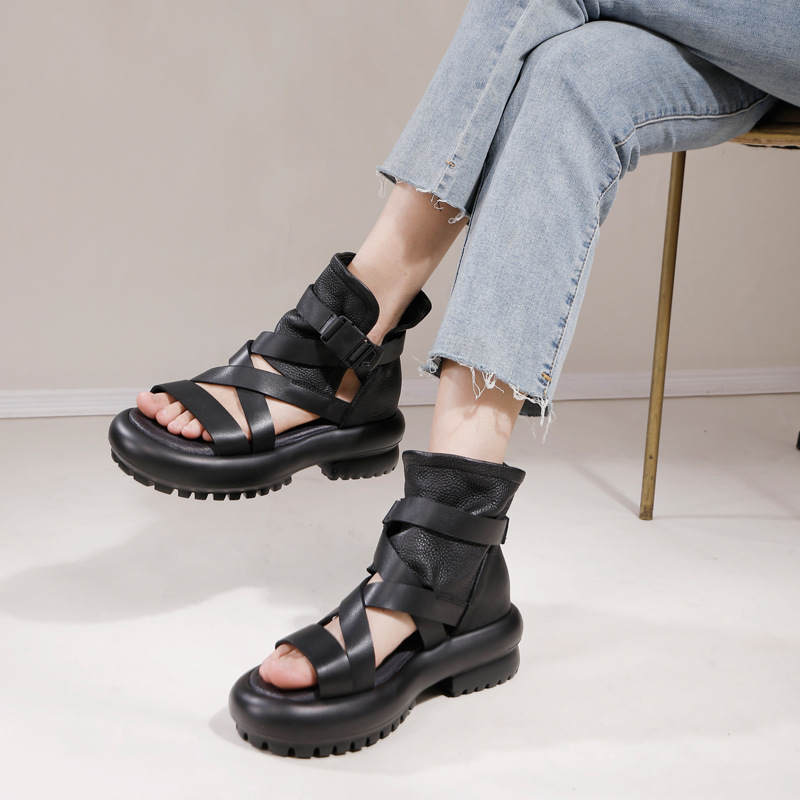 Designsoo Thick Sole Genuine Leather Sandal Boots