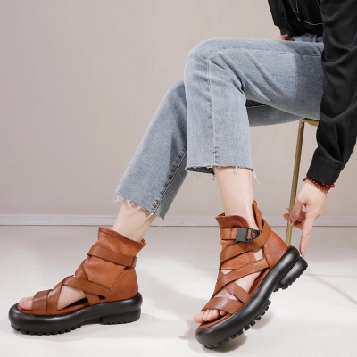 Designsoo Thick Sole Genuine Leather Sandal Boots 01