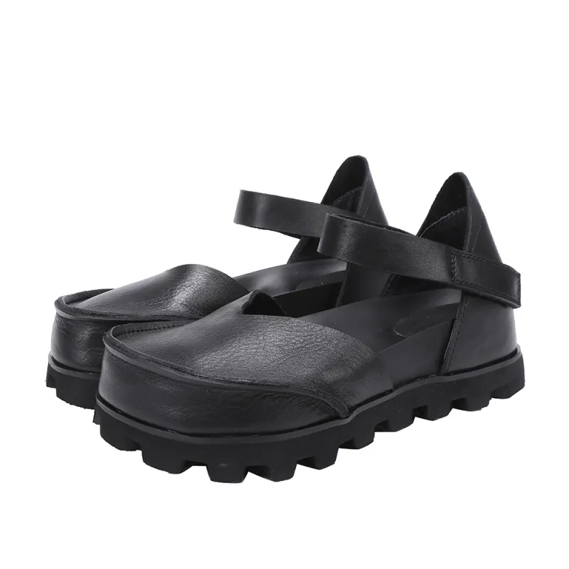 Top Grain Leather Low-Cut Flat Single Strap Casual Shoes