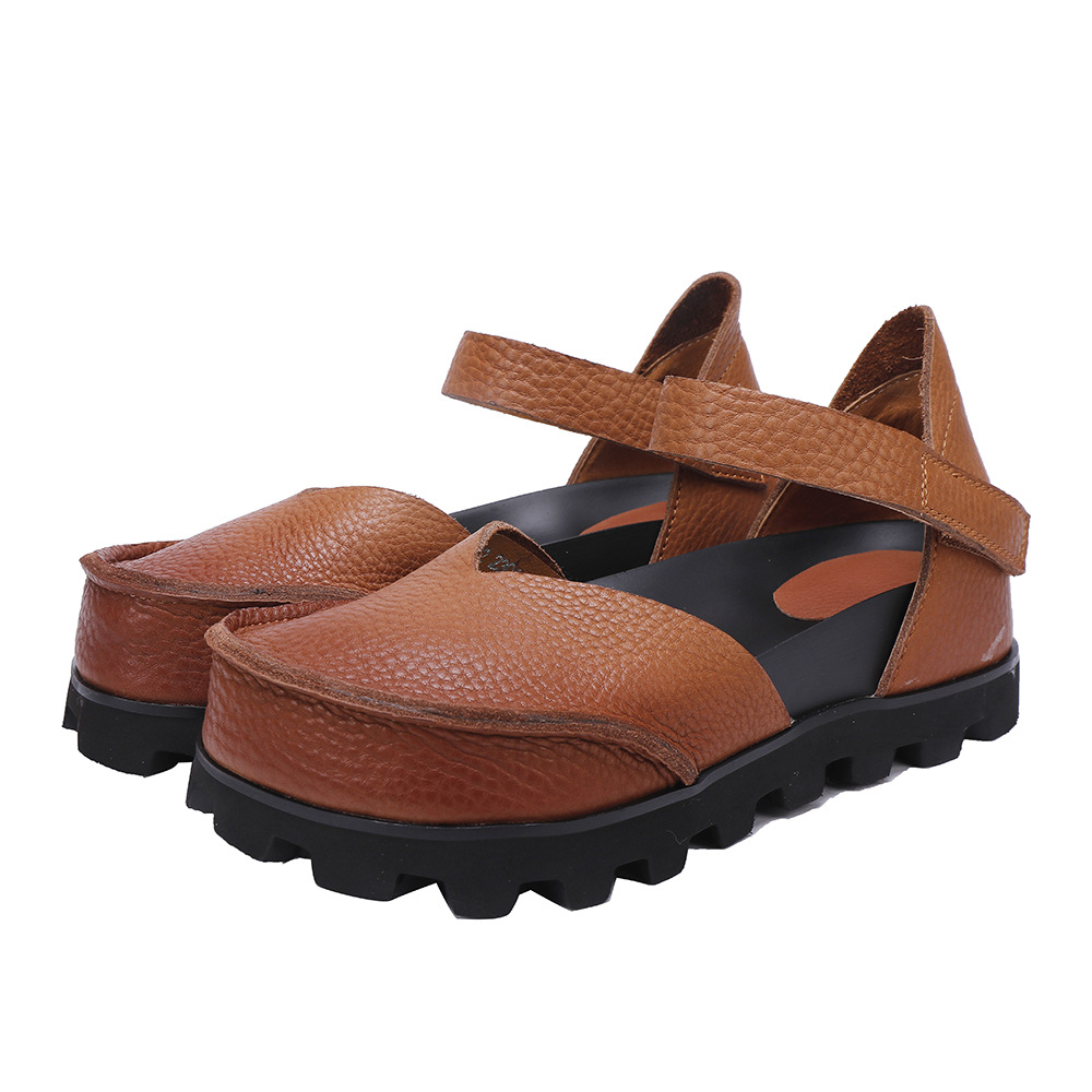 Designsoo Top Grain Leather Low-Cut Flat Single Strap Casual Shoes