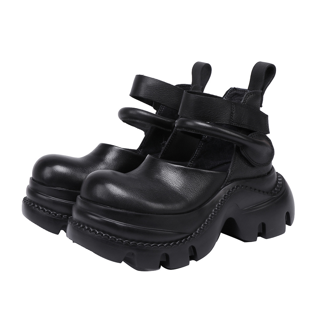 Designsoo Top Grain Leather Thick Sole Vintage Mary Jane Shoes