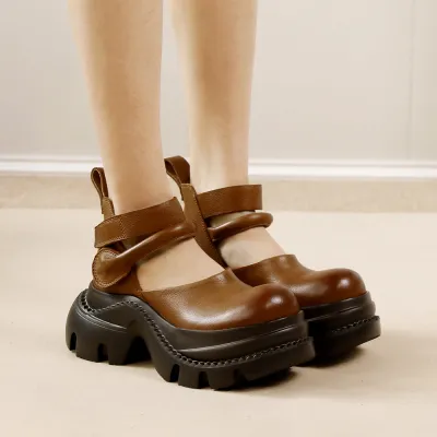 Top Grain Leather Thick Sole Vintage Mary Jane Shoes 02