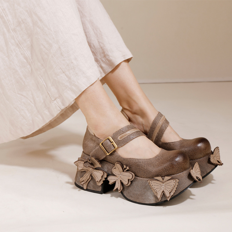 Designsoo Vintage Butterfly Thick Sole Shoes