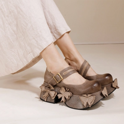 Designsoo Vintage Butterfly Thick Sole Shoes 01