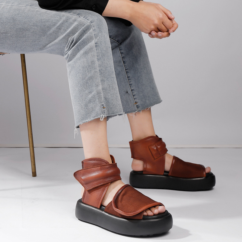 Designsoo Vintage Handmade Platform Peep Toe Sandal Boots