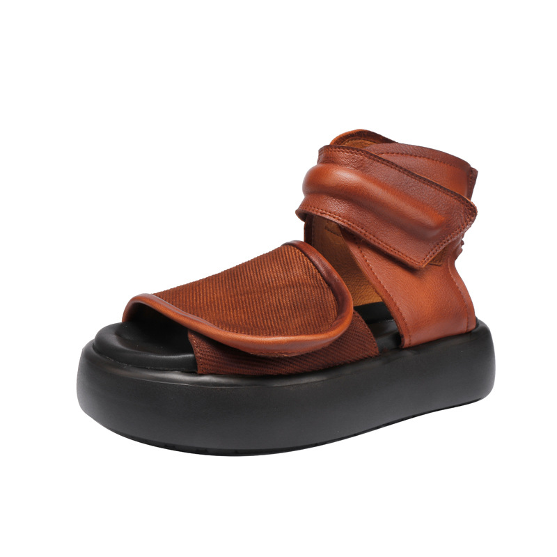 Designsoo Vintage Handmade Platform Peep Toe Sandal Boots