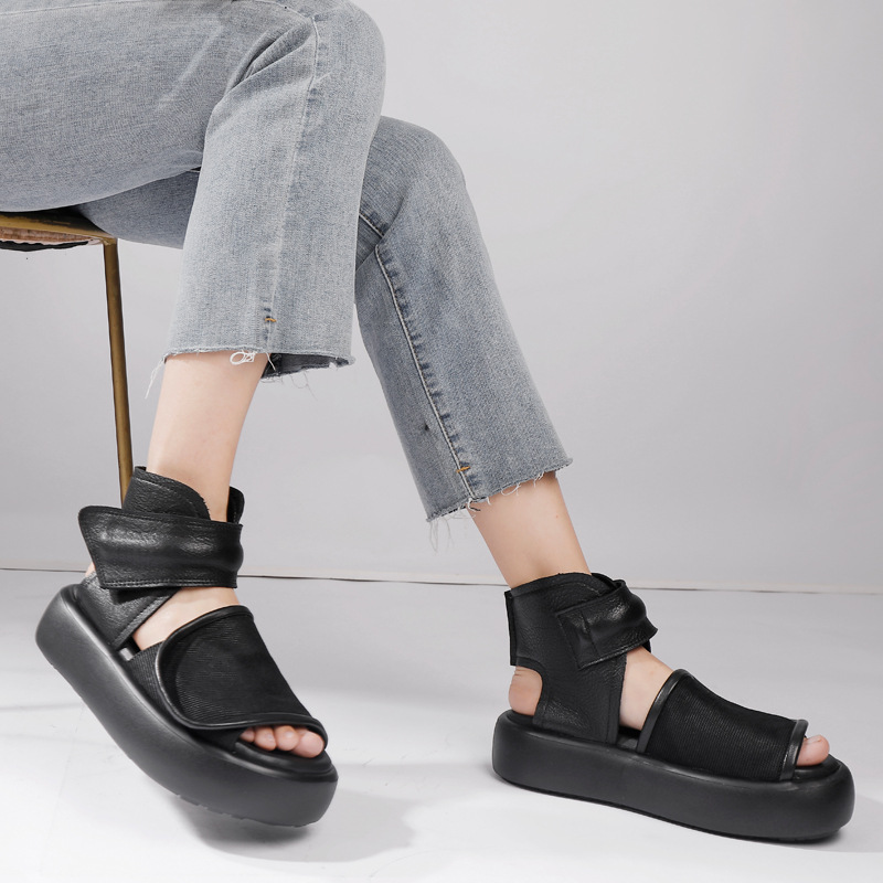 Designsoo Vintage Handmade Platform Peep Toe Sandal Boots