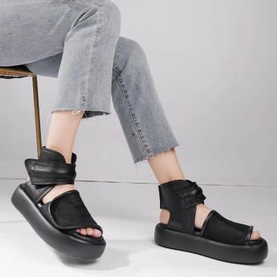 Designsoo Vintage Handmade Platform Peep Toe Sandal Boots 01