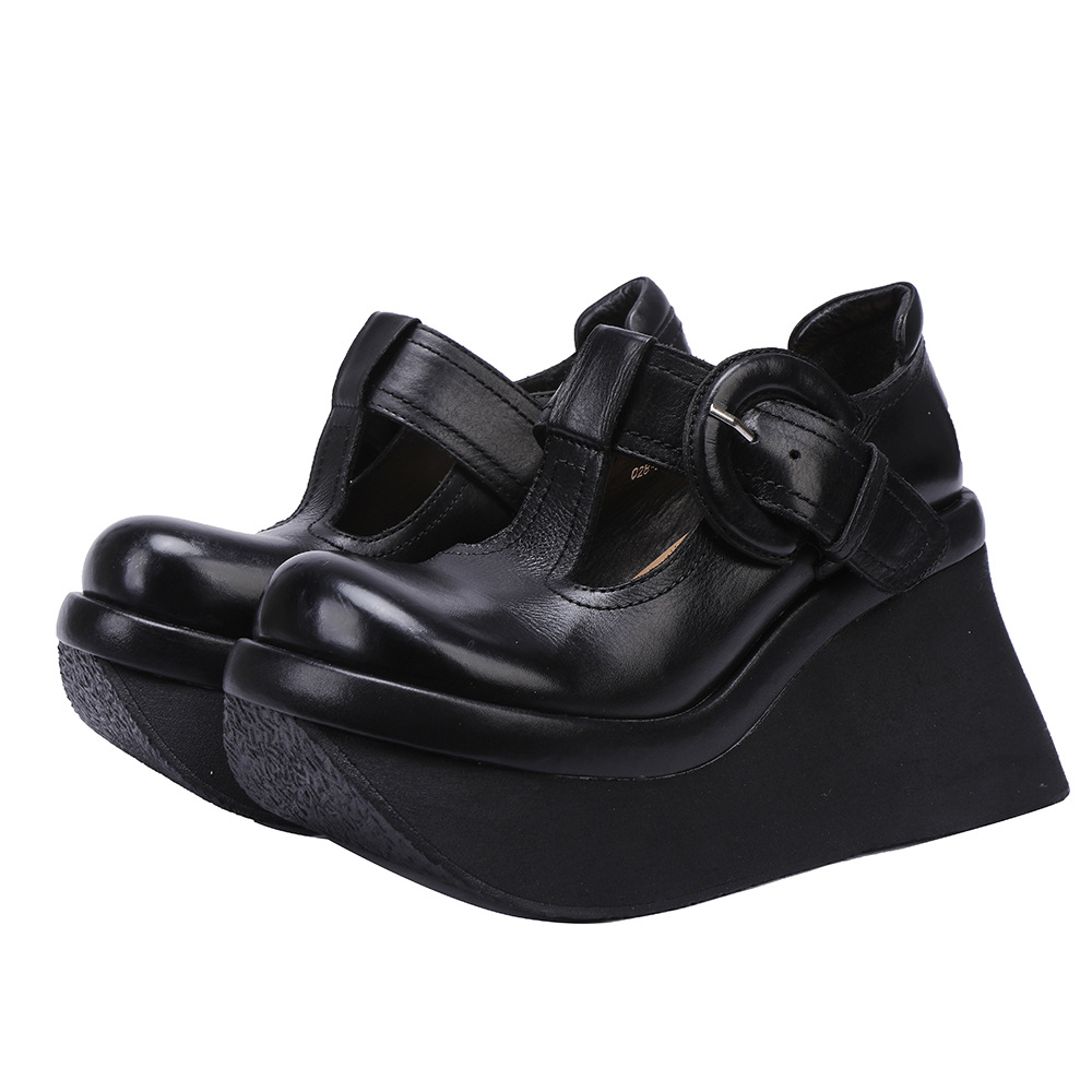 Designsoo Vintage Thick Sole Wedge Single Shoes