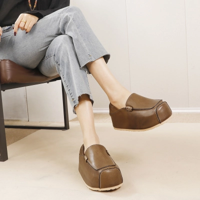 Designsoo Washed Leather Hidden Inner Heel Vintage Handcrafted Loafers 02