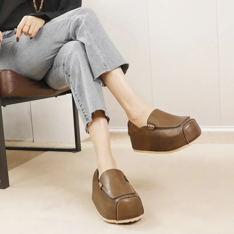 Washed Leather Hidden Inner Heel Vintage Handcrafted Loafers