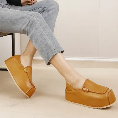 Washed Leather Hidden Inner Heel Vintage Handcrafted Loafers 01