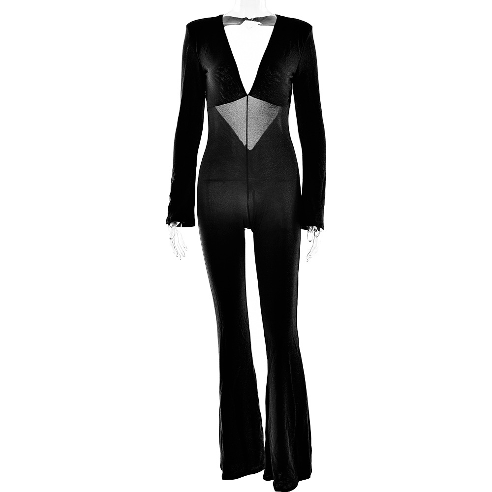 Designsoo Deep V-Neck Slim Fit Backless Jumpsuit