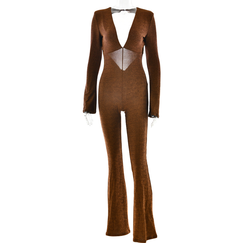 Designsoo Deep V-Neck Slim Fit Backless Jumpsuit