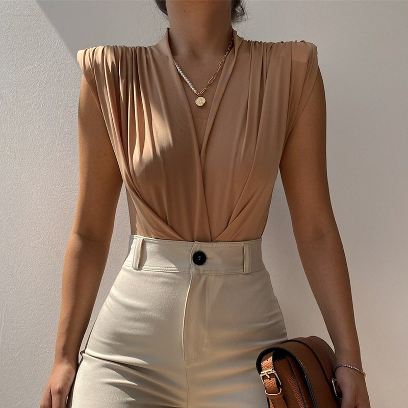 Designsoo Elegant V-Neck Loose Versatile Sleeveless Ruched Jumpsuit