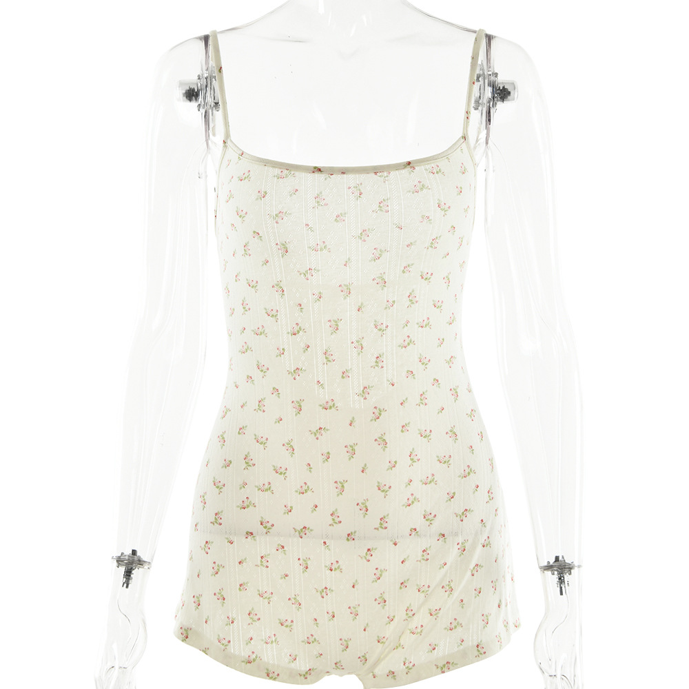 Designsoo Floral Sexy Backless Tie-Up Cropped Jumpsuit