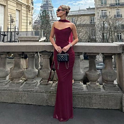 Designsoo Off-the-Shoulder Tie-Back Halter High-Waisted Bodycon Dress Set 02