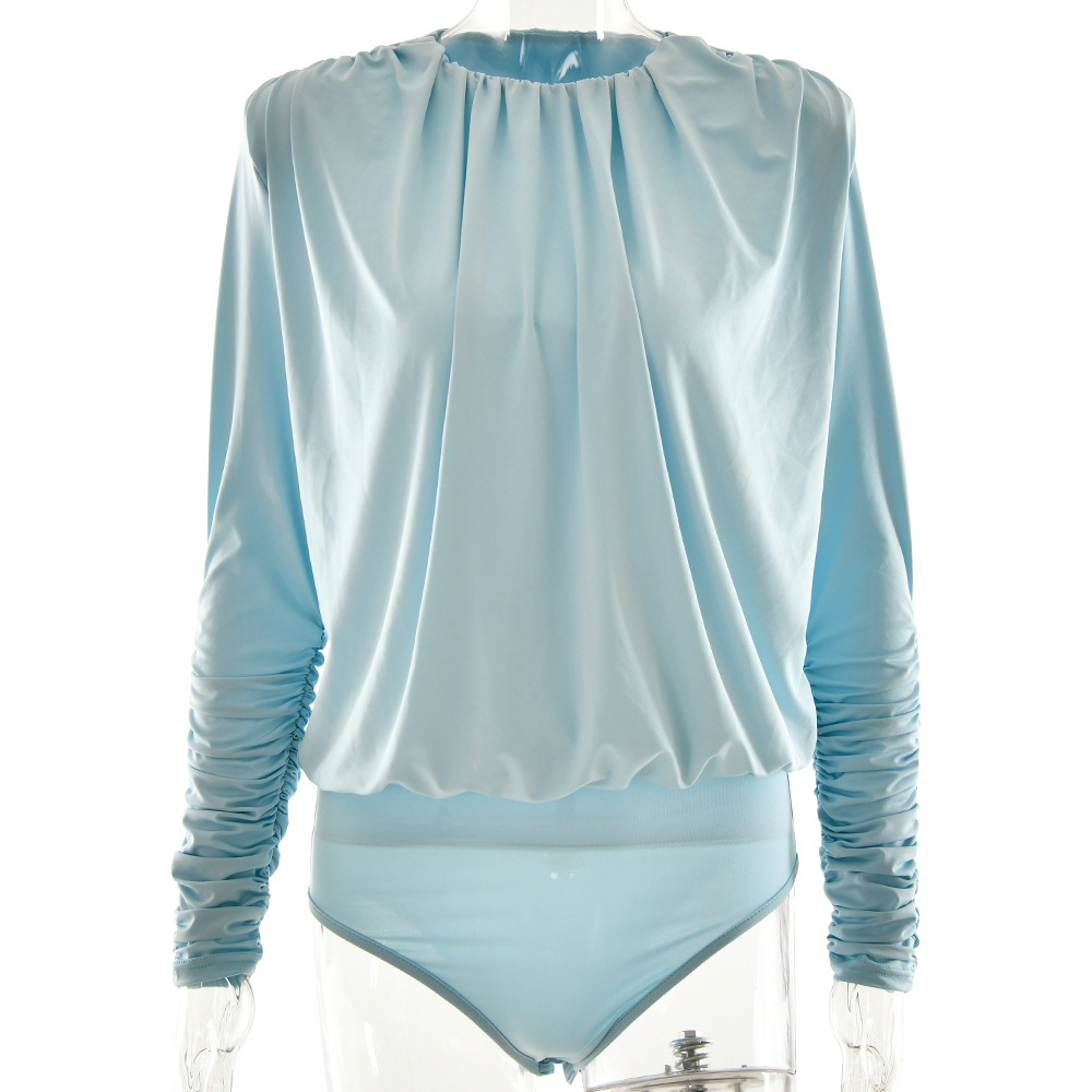 Designsoo Ruched Long Sleeve Base Layer Sexy Backless Jumpsuit