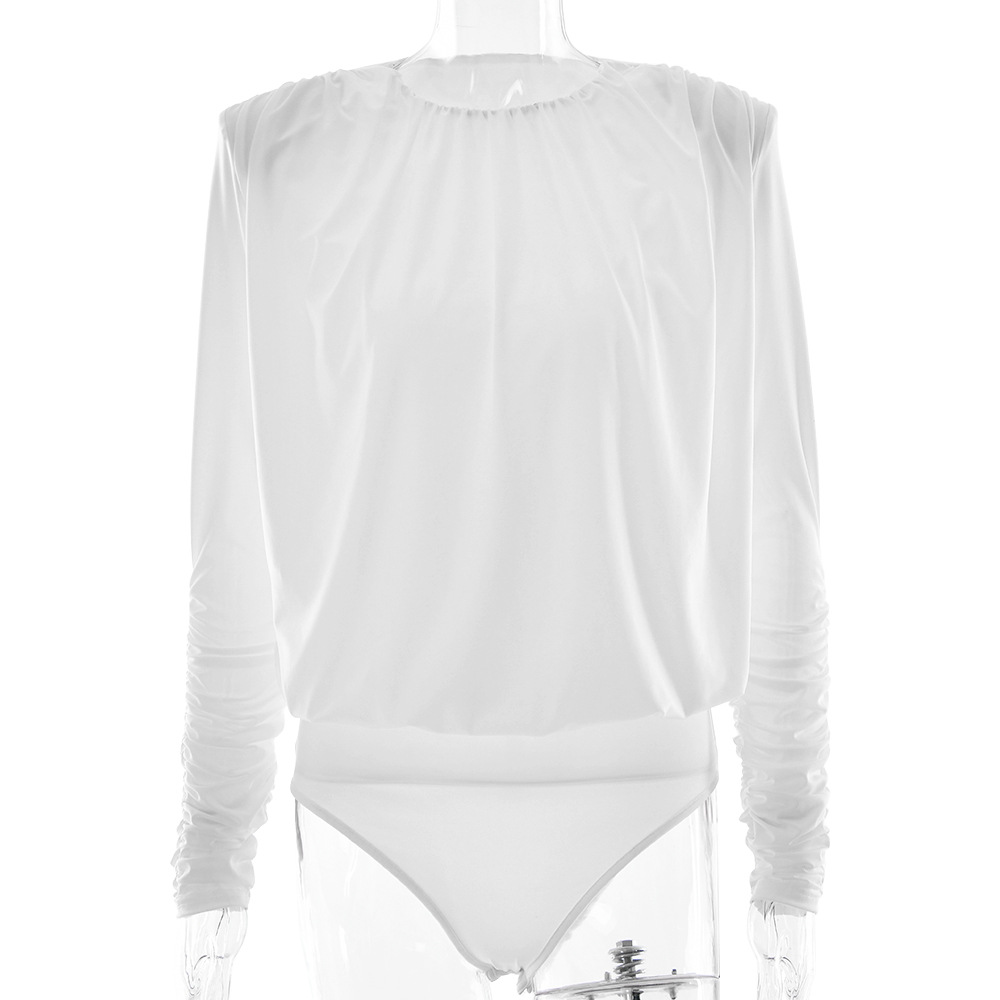 Designsoo Ruched Long Sleeve Base Layer Sexy Backless Jumpsuit