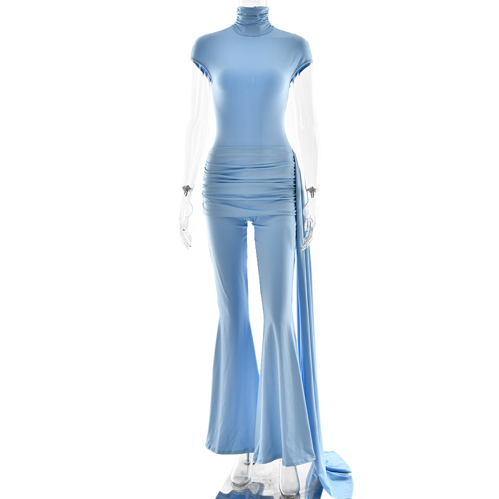 Designsoo Sexy Ruffled Ribbon High Neck Jumpsuit