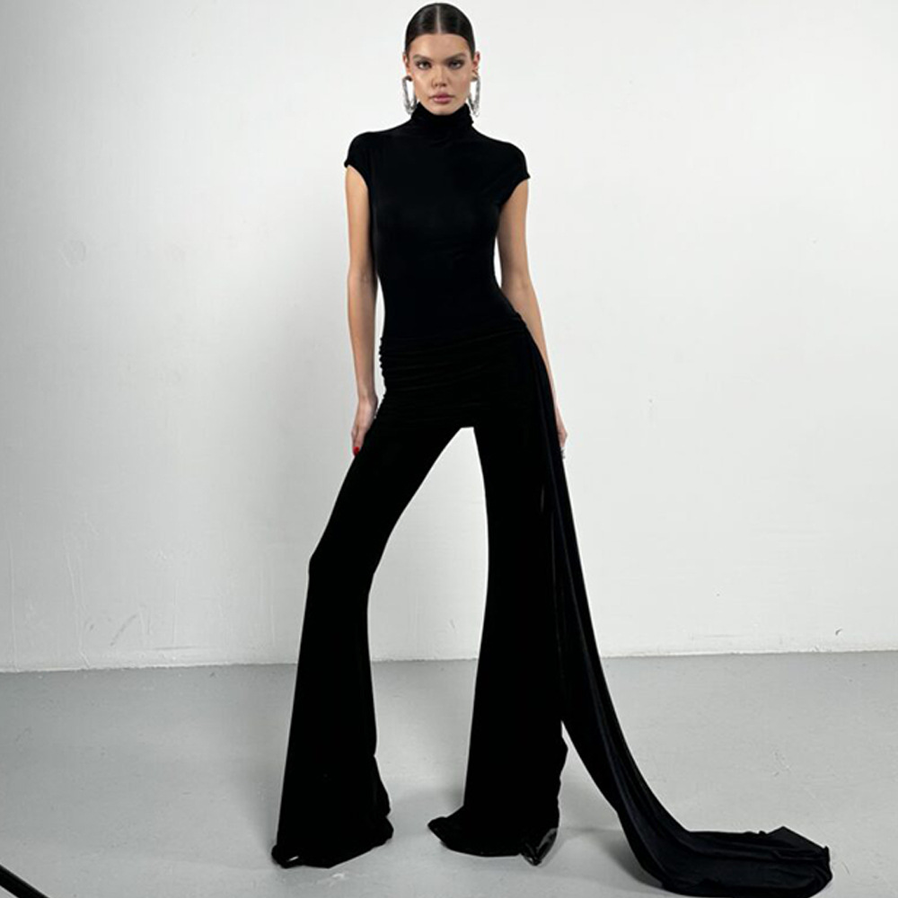 Designsoo Sexy Ruffled Ribbon High Neck Jumpsuit