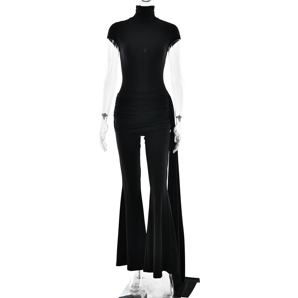 Designsoo Sexy Ruffled Ribbon High Neck Jumpsuit