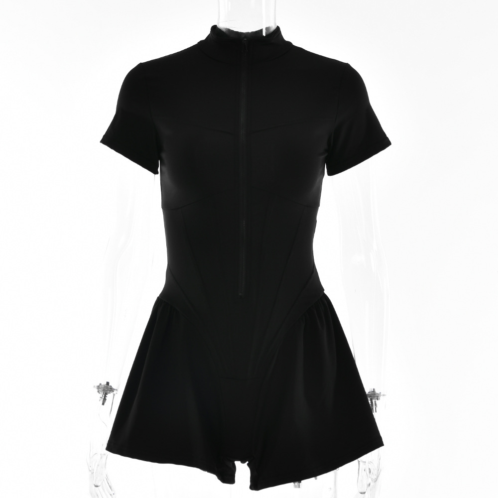 Designsoo Sexy Tight Mini Skirt Jumpsuit with Zipper Base Layer