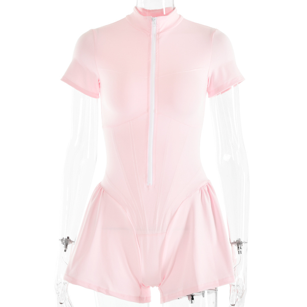 Designsoo Sexy Tight Mini Skirt Jumpsuit with Zipper Base Layer