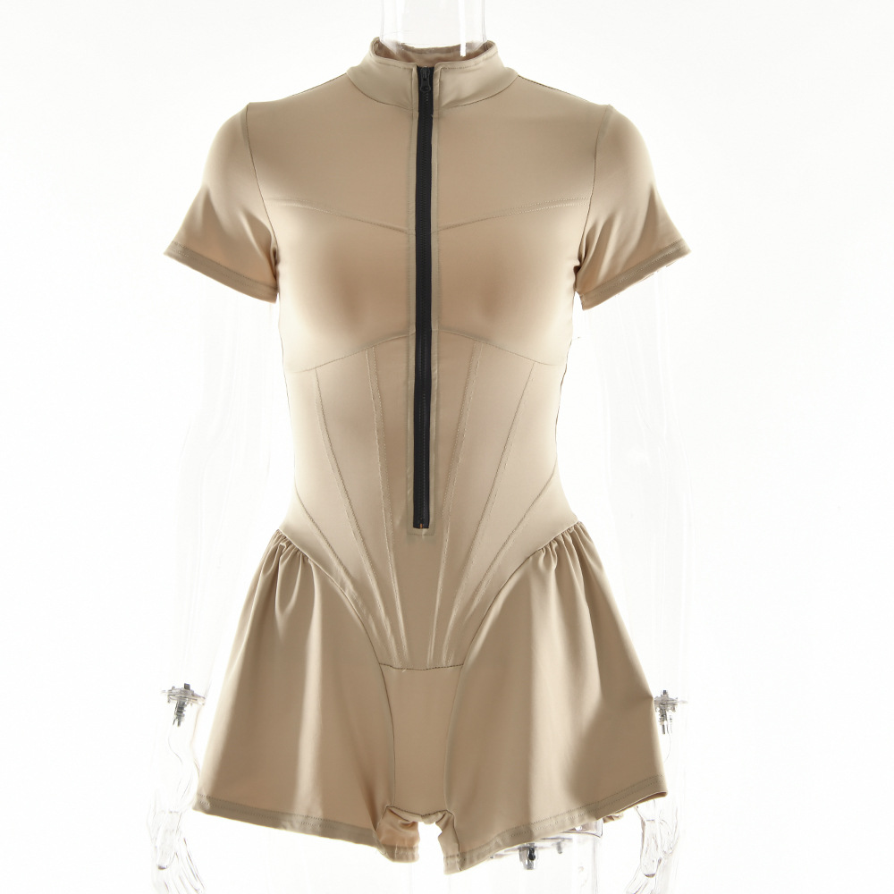 Designsoo Sexy Tight Mini Skirt Jumpsuit with Zipper Base Layer