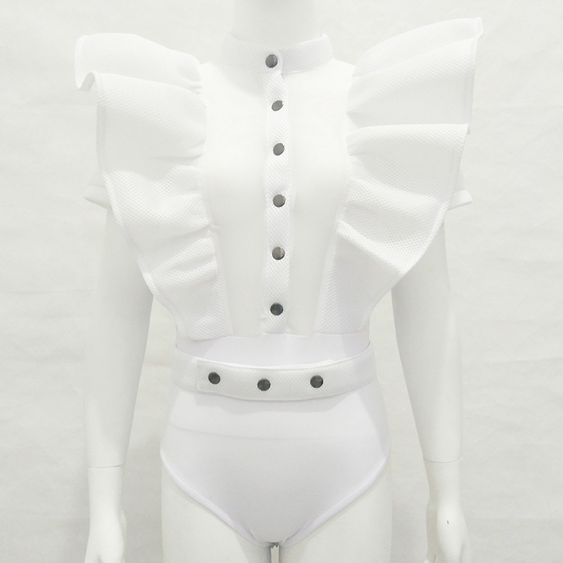 Designsoo Sexy Women's Short Sleeve Single-Breasted Mesh Jumpsuit