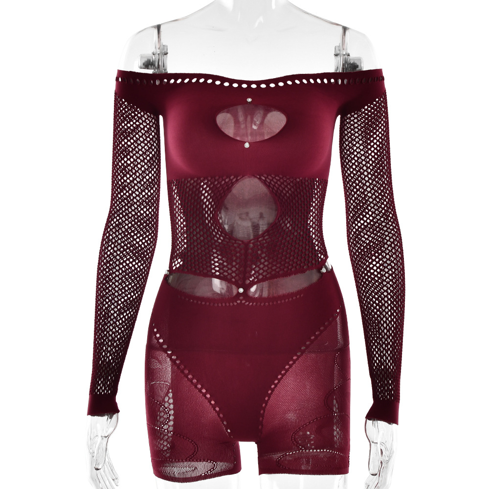 Designsoo Slim Hollow Out Off-the-Shoulder Long Sleeve Jumpsuit